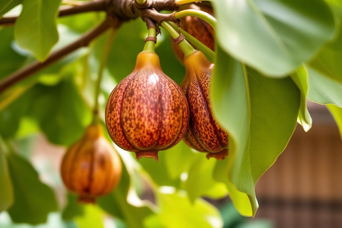 Ripening figs on a leafy fig branch